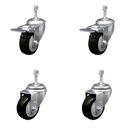 Service Caster 3.5 Inch Black Polyurethane Swivel 3/8 Inch Stem Caster Total Lock Brake, 2PK SCC-TSTTL20S3514-PPUB-BLK-381615-2S2